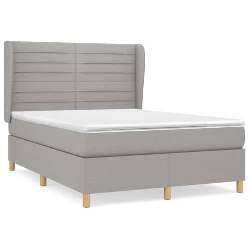 Krevet box spring s madracem svjetlosivi 140x200 cm od tkanine - Svjetlosiva 140 x 200 cm vodoravne pruge Cijena