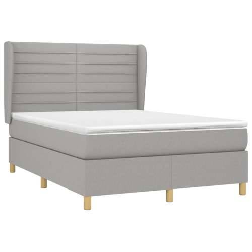 Krevet box spring s madracem svjetlosivi 140x200 cm od tkanine - Svjetlosiva 140 x 200 cm vodoravne pruge Cijena