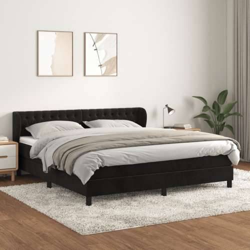 Krevet s oprugama i madracem crni 180x200 cm baršunasti - Crna 180 x 200 cm Dizajn s gumbima Cijena