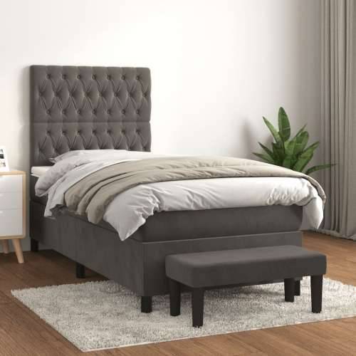 Box spring krevet s madracem tamnosivi 90x190 cm baršunasti - Tamno siva 90 x 190 cm Dizajn s gumbima Cijena