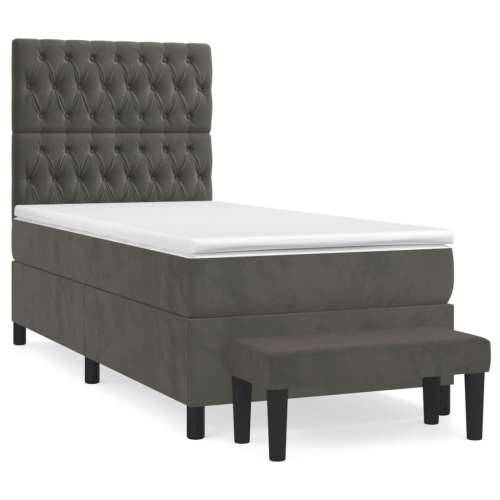 Box spring krevet s madracem tamnosivi 90x190 cm baršunasti - Tamno siva 90 x 190 cm Dizajn s gumbima Cijena