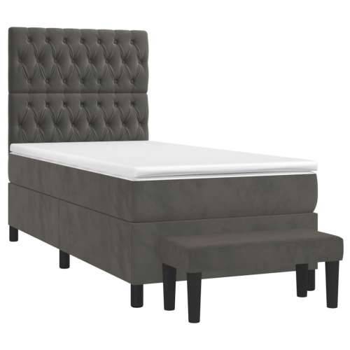 Box spring krevet s madracem tamnosivi 90x190 cm baršunasti - Tamno siva 90 x 190 cm Dizajn s gumbima Cijena