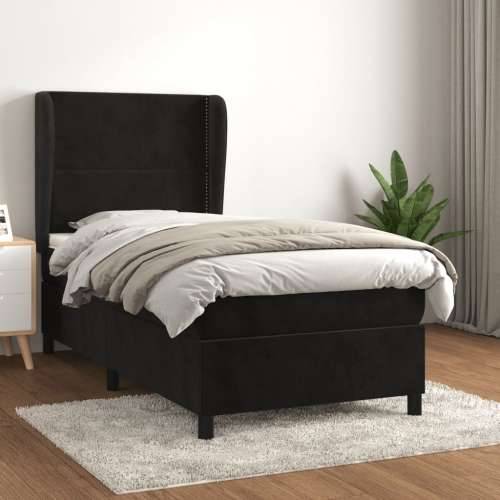 Box spring krevet s madracem crni 90x200 cm baršunasti - Crna 90 x 200 cm Obično s čavlima Cijena