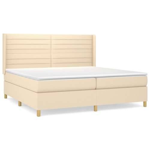 Krevet s oprugama i madracem krem 200 x 200 cm od tkanine - Krema 200 x 200 cm vodoravne pruge Cijena
