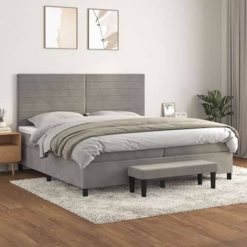Krevet s oprugama i madracem svjetlosivi 200x200 cm baršunasti - Svjetlosiva 200 x 200 cm vodoravne pruge Cijena