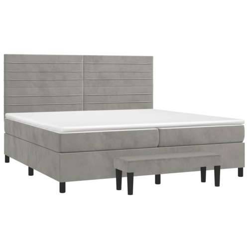 Krevet s oprugama i madracem svjetlosivi 200x200 cm baršunasti - Svjetlosiva 200 x 200 cm vodoravne pruge Cijena