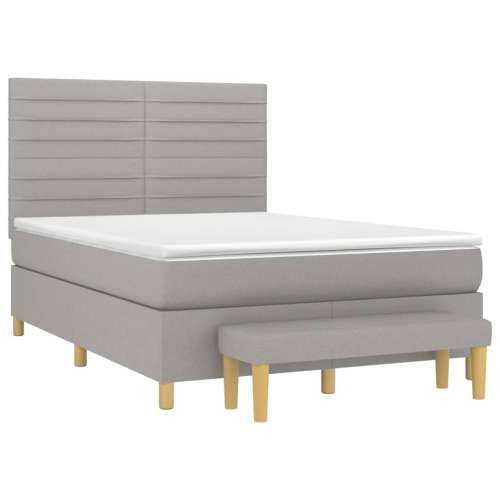 Krevet box spring s madracem svjetlosivi 140x200 cm od tkanine - Svjetlosiva 140 x 200 cm vodoravne pruge Cijena