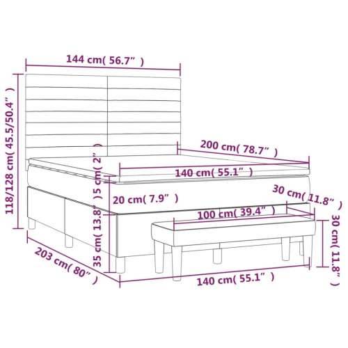 Krevet box spring s madracem svjetlosivi 140x200 cm od tkanine - Svjetlosiva 140 x 200 cm vodoravne pruge Cijena