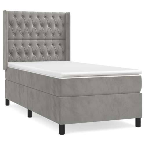 Box spring krevet s madracem svjetlosivi 100x200 cm baršunasti - Svjetlosiva 100 x 200 cm Dizajn s gumbima Cijena