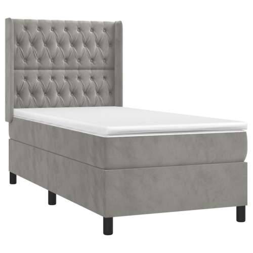 Box spring krevet s madracem svjetlosivi 100x200 cm baršunasti - Svjetlosiva 100 x 200 cm Dizajn s gumbima Cijena