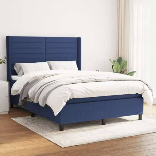 Krevet s oprugama i madracem plavi 140 x 190 cm od tkanine - Plava 140 x 190 cm vodoravne pruge Cijena