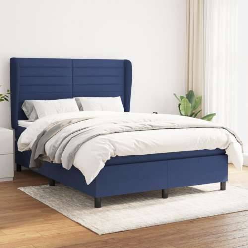 Krevet s oprugama i madracem plavi 140 x 190 cm od tkanine - Plava 140 x 190 cm vodoravne pruge Cijena