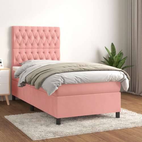 Box spring krevet s madracem ružičasti 100x200 cm baršunasti - Ružičasta 100 x 200 cm Dizajn s gumbima Cijena