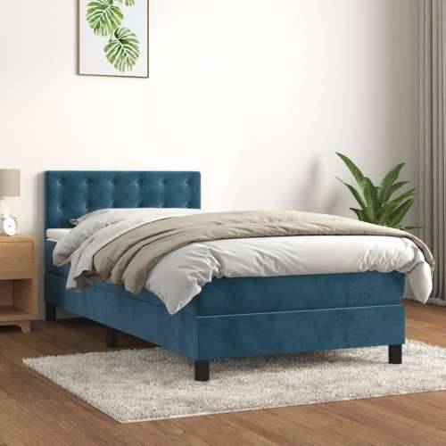 Box spring krevet s madracem tamnoplavi 100x200 cm baršunasti - Tamno plava 100 x 200 cm gumbi Cijena