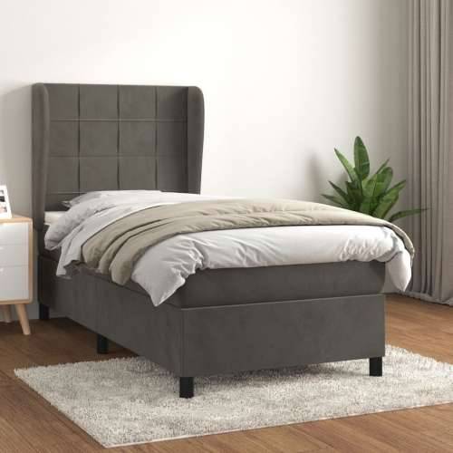 Box spring krevet s madracem tamnosivi 90x190 cm baršunasti Tamno siva 90 x 190 cm Blok s kvadratima Cijena