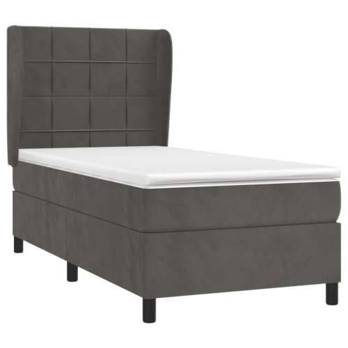Box spring krevet s madracem tamnosivi 90x190 cm baršunasti Tamno siva 90 x 190 cm Blok s kvadratima Cijena