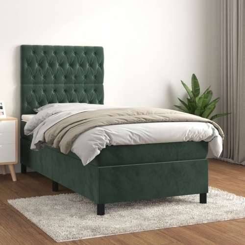Box spring krevet s madracem tamnozeleni 90x190 cm baršunasti - Tamnozelena 90 x 190 cm Dizajn s gumbima Cijena