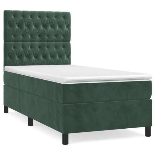 Box spring krevet s madracem tamnozeleni 90x190 cm baršunasti - Tamnozelena 90 x 190 cm Dizajn s gumbima Cijena