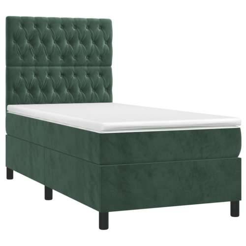 Box spring krevet s madracem tamnozeleni 90x190 cm baršunasti - Tamnozelena 90 x 190 cm Dizajn s gumbima Cijena