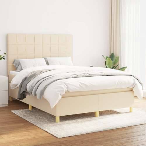 Krevet s oprugama i madracem krem 140 x 190 cm od tkanine - Krema 140 x 190 cm Blok s kvadratima Cijena
