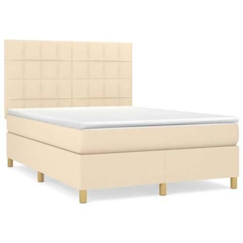 Krevet s oprugama i madracem krem 140 x 190 cm od tkanine - Krema 140 x 190 cm Blok s kvadratima Cijena