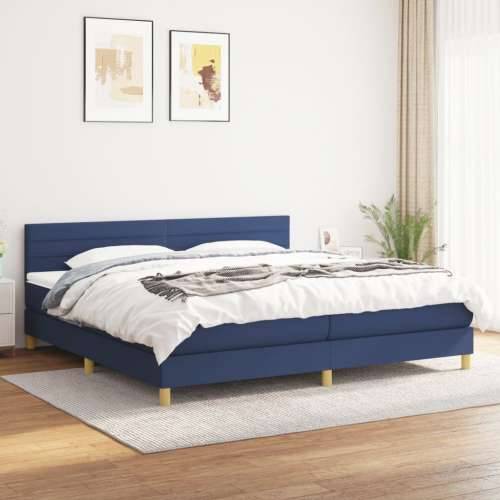Krevet s oprugama i madracem plavi 200 x 200 cm od tkanine - Plava 200 x 200 cm vodoravne pruge Cijena