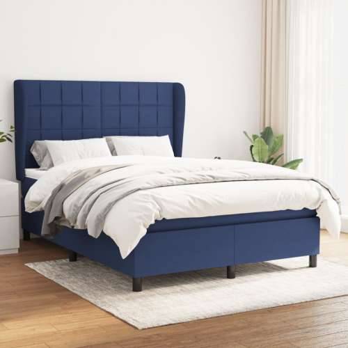 Krevet s oprugama i madracem plavi 140 x 190 cm od tkanine - Plava 140 x 190 cm Blok s kvadratima Cijena