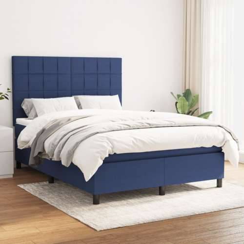 Krevet s oprugama i madracem plavi 140 x 190 cm od tkanine - Plava 140 x 190 cm Blok s kvadratima Cijena
