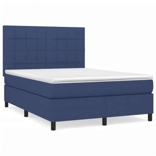 Krevet s oprugama i madracem plavi 140 x 190 cm od tkanine - Plava 140 x 190 cm Blok s kvadratima Cijena