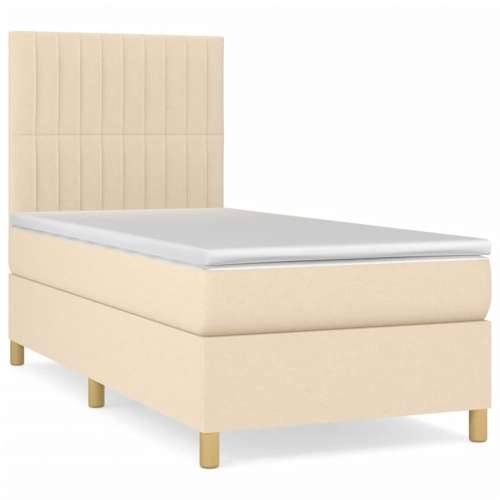 Krevet s oprugama i madracem krem 100 x 200 cm od tkanine - Krema 100 x 200 cm Okomite pruge Cijena