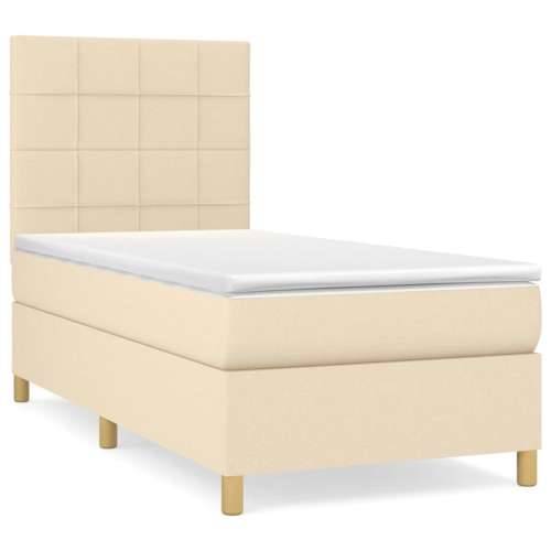 Krevet s oprugama i madracem krem 100 x 200 cm od tkanine - Krema 100 x 200 cm Blok s kvadratima Cijena