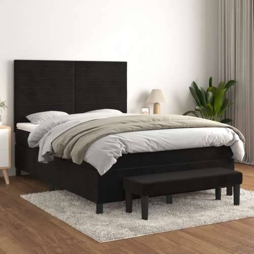 Krevet s oprugama i madracem crni 140 x 190 cm baršunasti - Crna 140 x 190 cm vodoravne pruge Cijena