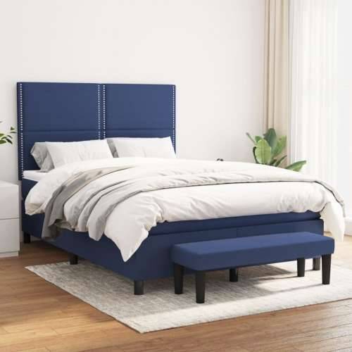 Krevet s oprugama i madracem plavi 140 x 190 cm od tkanine - Plava 140 x 190 cm Obično s čavlima Cijena