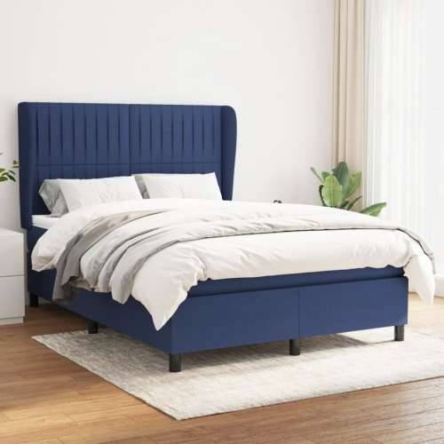 Krevet s oprugama i madracem plavi 140 x 190 cm od tkanine - Plava 140 x 190 cm Okomite pruge Cijena