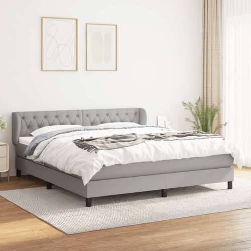 Krevet box spring s madracem svjetlosiva 160x200 cm tkanina - Svjetlosiva 160 x 200 cm Dizajn s gumbima Cijena