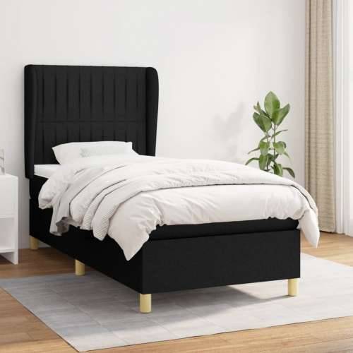 Krevet s oprugama i madracem crni 100 x 200 cm od tkanine - Crna 100 x 200 cm Okomite pruge Cijena