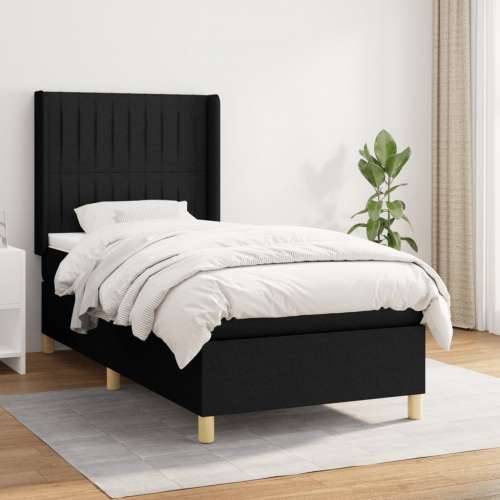 Krevet s oprugama i madracem crni 100 x 200 cm od tkanine - Crna 100 x 200 cm Okomite pruge Cijena