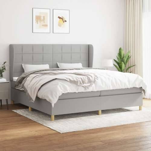 Krevet s oprugama i madracem svjetlosivi 200 x 200cm od tkanine - Svjetlosiva 200 x 200 cm Blok s kvadratima Cijena
