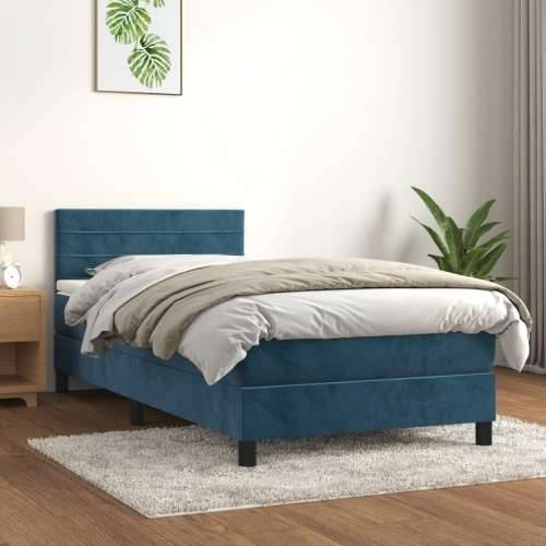 Box spring krevet s madracem tamnoplavi 100x200 cm baršunasti - Tamno plava 100 x 200 cm vodoravne pruge Cijena