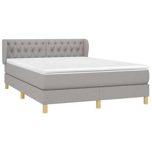 Krevet box spring s madracem svjetlosivi 140x200 cm od tkanine - Svjetlosiva 140 x 200 cm Dizajn s gumbima Cijena