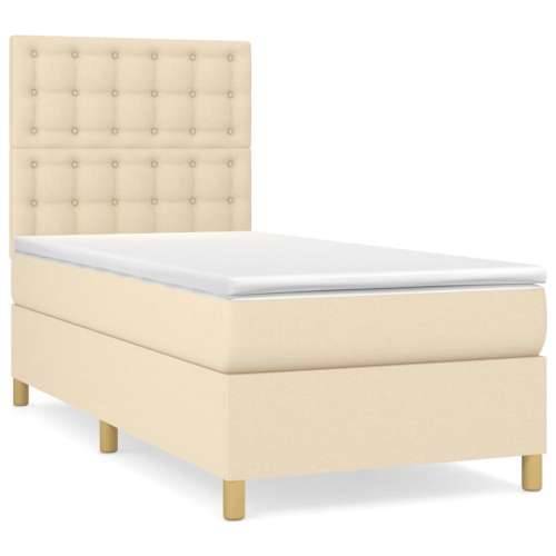 Krevet s oprugama i madracem krem 100 x 200 cm od tkanine - Krema 100 x 200 cm gumbi Cijena