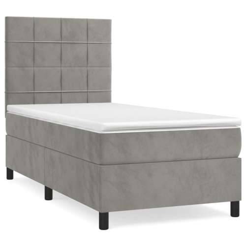 Box spring krevet s madracem svjetlosivi 80 x 200 cm baršunasti - Svjetlosiva 80 x 200 cm Blok s kvadratima Cijena