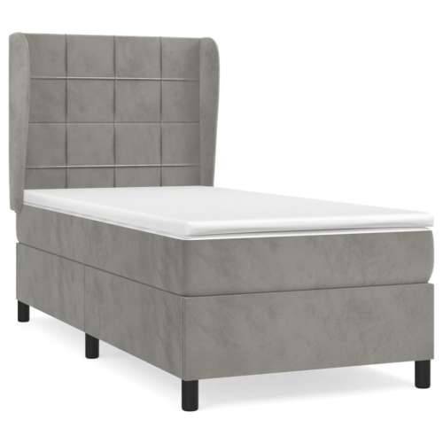 Box spring krevet s madracem svjetlosivi 80 x 200 cm baršunasti - Svjetlosiva 80 x 200 cm Blok s kvadratima Cijena
