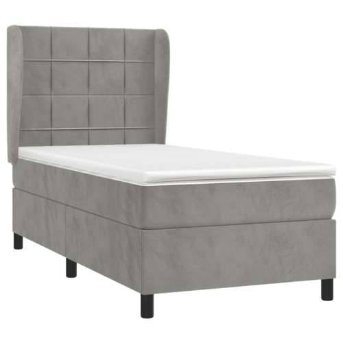 Box spring krevet s madracem svjetlosivi 80 x 200 cm baršunasti - Svjetlosiva 80 x 200 cm Blok s kvadratima Cijena