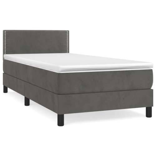 Box spring krevet s madracem tamnosivi 90x200 cm baršunasti - Tamno siva 90 x 200 cm Obično s čavlima Cijena