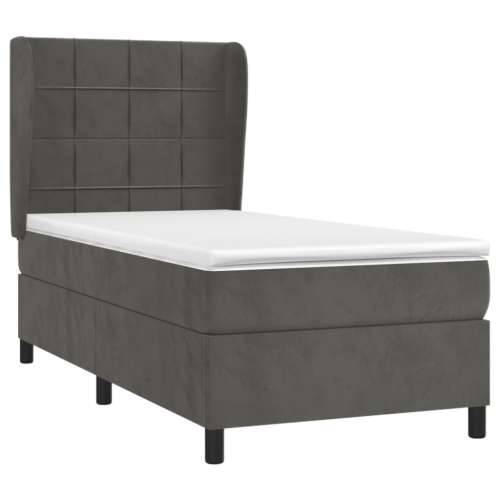 Box spring krevet s madracem tamnosivi 80 x 200 cm baršunasti - Tamno siva 80 x 200 cm Blok s kvadratima Cijena
