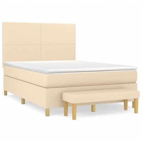 Krevet s oprugama i madracem krem 140 x 190 cm od tkanine - Krema 140 x 190 cm Gladak dizajn Cijena