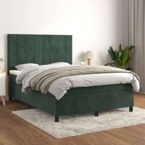 Krevet s oprugama i madracem tamnozeleni 140x190 cm baršunasti - Tamnozelena 140 x 190 cm Blok s kvadratima Cijena