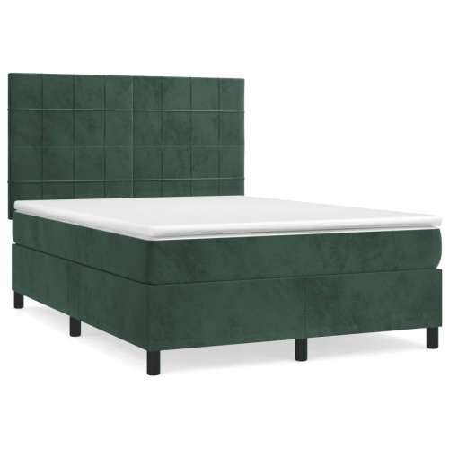 Krevet s oprugama i madracem tamnozeleni 140x190 cm baršunasti - Tamnozelena 140 x 190 cm Blok s kvadratima Cijena