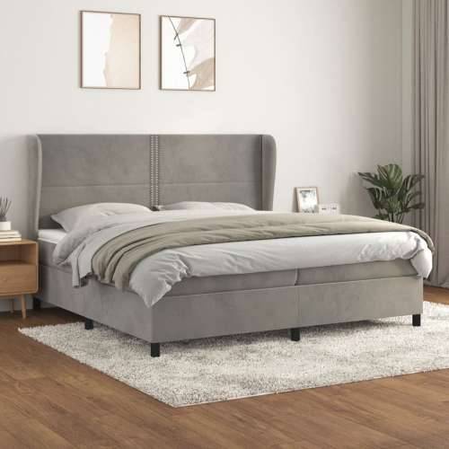 Krevet s oprugama i madracem svjetlosivi 200x200 cm baršunasti - Svjetlosiva 200 x 200 cm Obično s čavlima Cijena